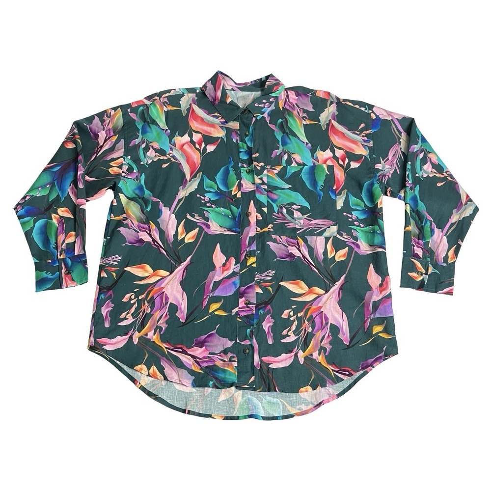 CALIA Carrie Underwood Top Womens M Floral Linen Blend Oversized Button Cover Up